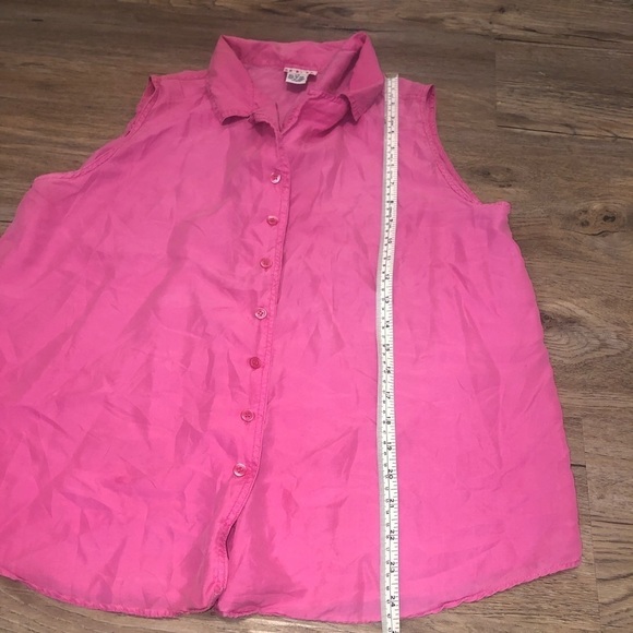 VTG H.E.R 100% Silk Button Down Sleeveless Blouse Bright Pink Sz L - Picture 5 of 5